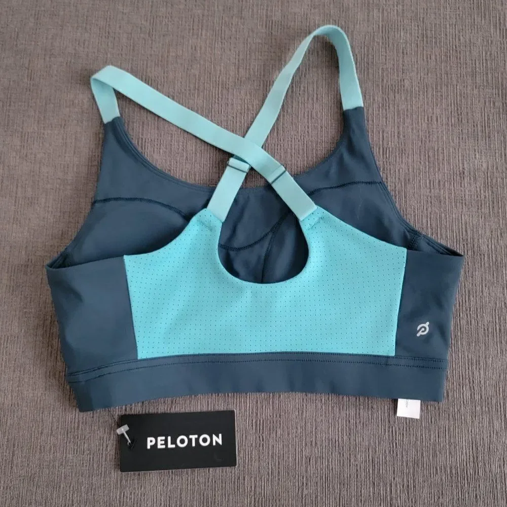 Peloton Colorblack Mesh Back Bra Blue Teal Adjustable For Women's Size Small
